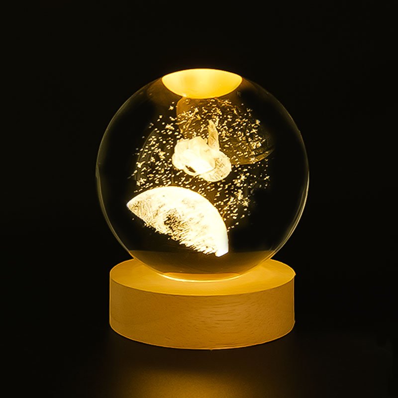 New Design 60mm 80mm Hot sale solar system moon 3d Crystal Ball LED glass Night Light led night light crystal ball led base