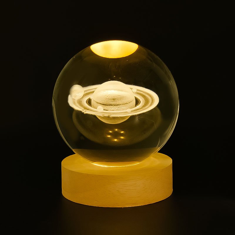 New Design 60mm 80mm Hot sale solar system moon 3d Crystal Ball LED glass Night Light led night light crystal ball led base