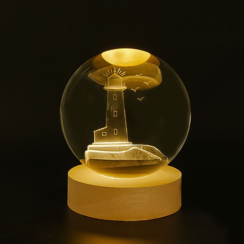 New Design 60mm 80mm Hot sale solar system moon 3d Crystal Ball LED glass Night Light led night light crystal ball led base