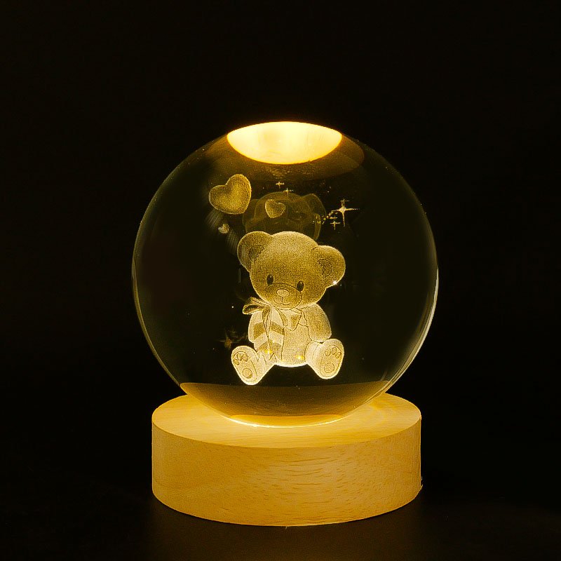 New Design 60mm 80mm Hot sale solar system moon 3d Crystal Ball LED glass Night Light led night light crystal ball led base