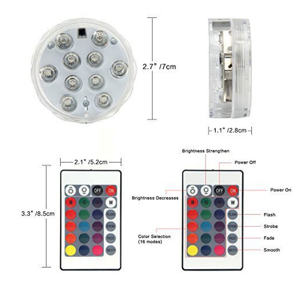 Submersible Ip68 Waterproof Led Swimming Pool Light Rgb Led Colorful Underwater Lighting For Spa Pond Bathroom Party Celebration