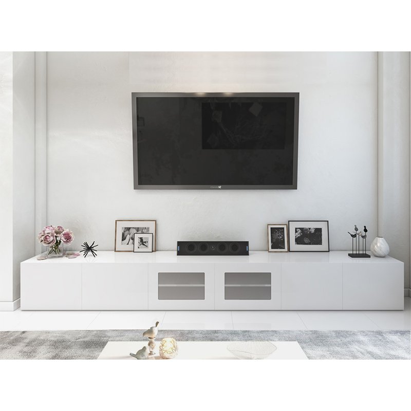 Smart Wooden Living Room High Glossy White Modern LED Lights TV Cabinet Stand