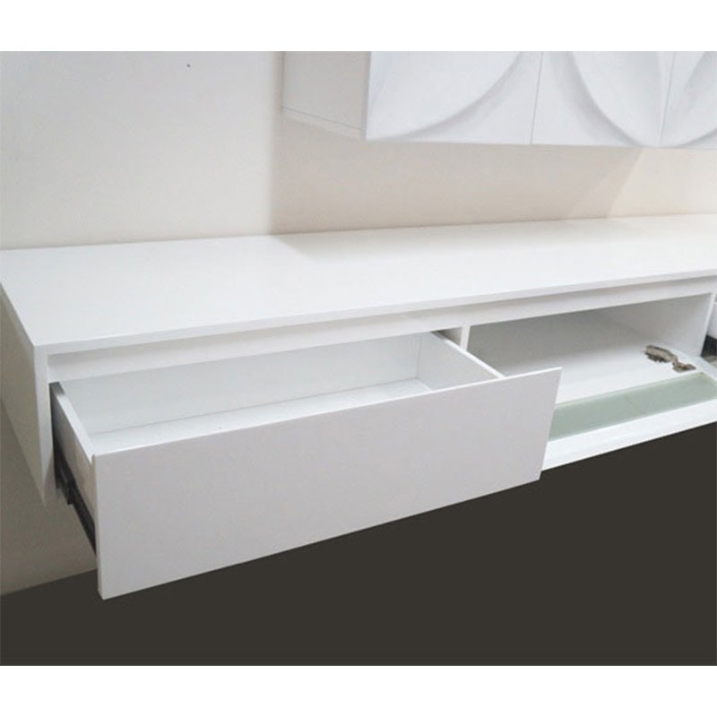 Smart Wooden Living Room High Glossy White Modern LED Lights TV Cabinet Stand