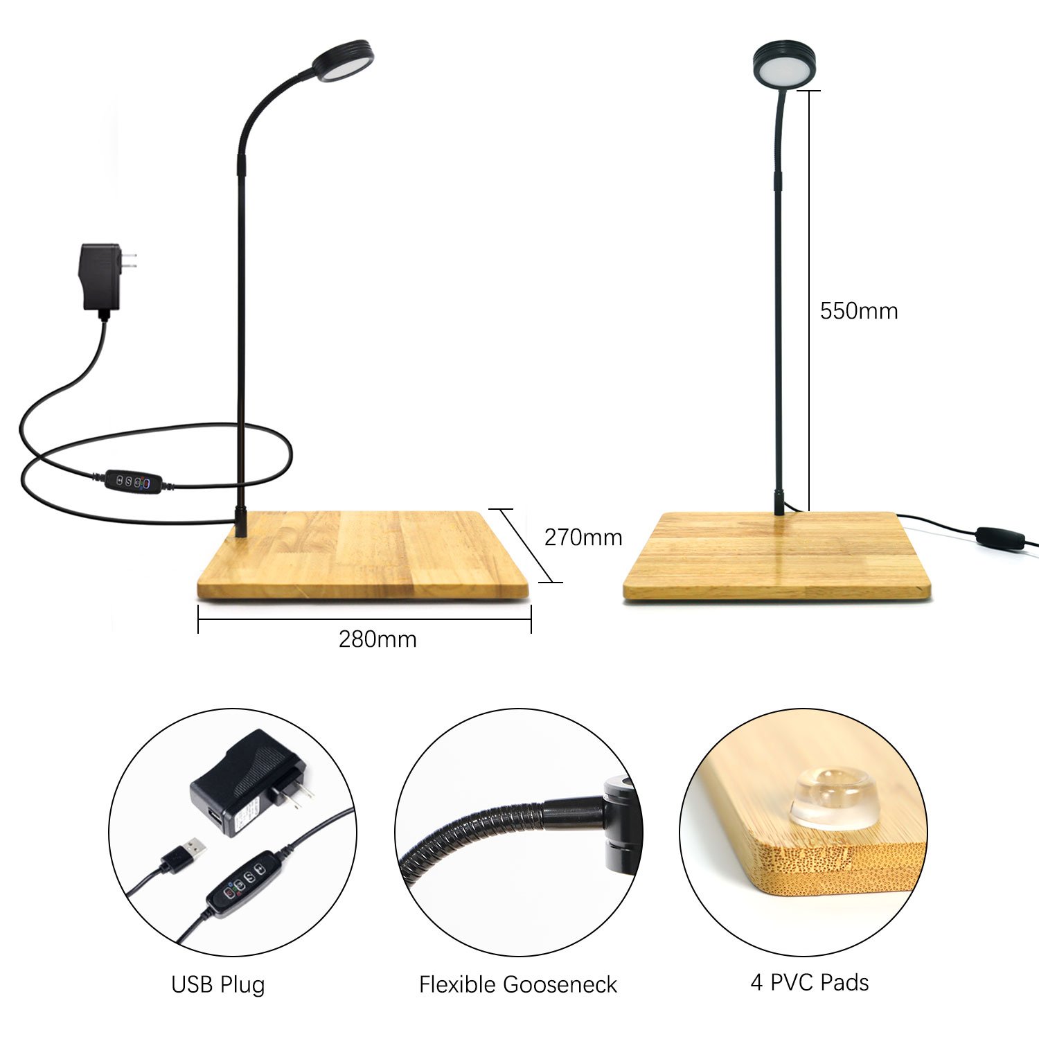 Dimmable Brightness Automatic Timer Setting Nano Fish Tank LED Lamp 360 Degree USB Powered Aquarium LED Light with Bamboo Board
