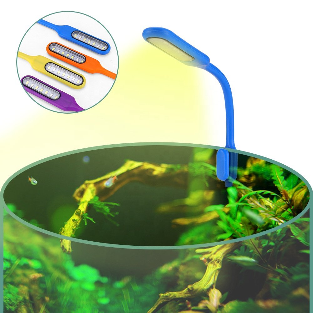 Quanlong decorative 4 color small fish bowl light fish tank lamp mini led clip light aquarium