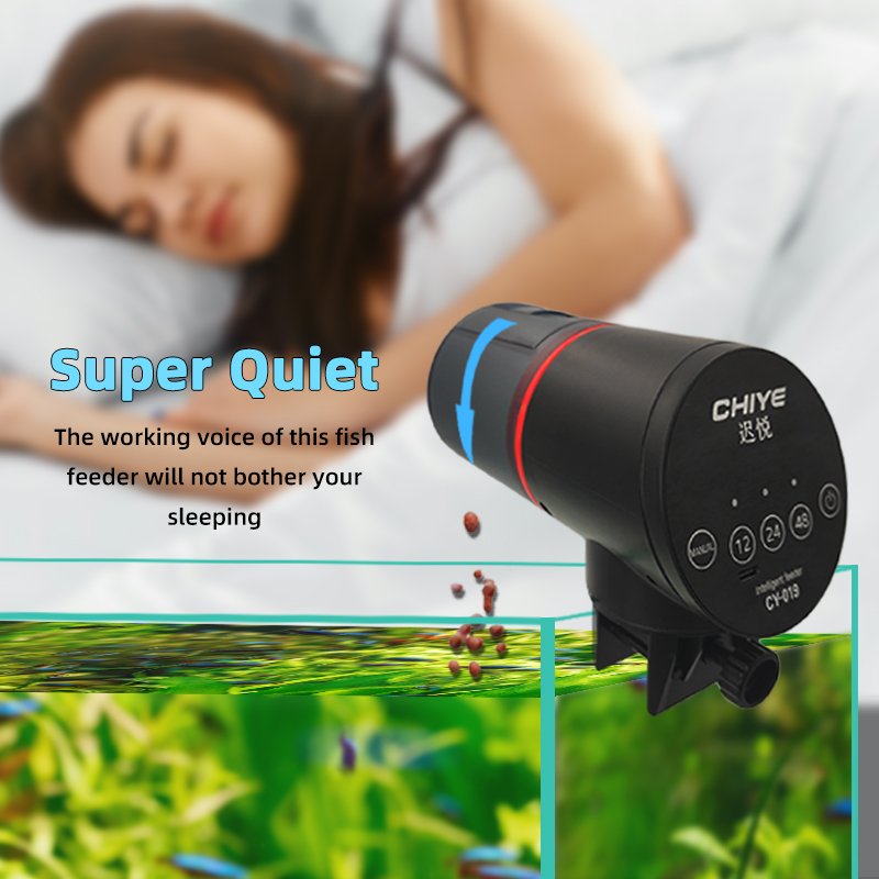 Chiye Black Plastic Lithium Battery Timer Touch Control Automatic Fish Feeder for Fish Tank