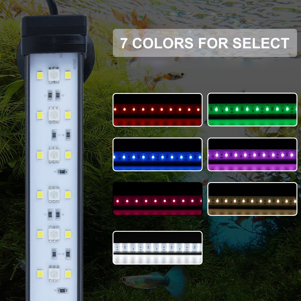 24/7 Cycle Fish Tank Light with Timer 7 Single Colors Auto On/Off Adjustable Brightness Submersible Aquarium Light for Fish Tank
