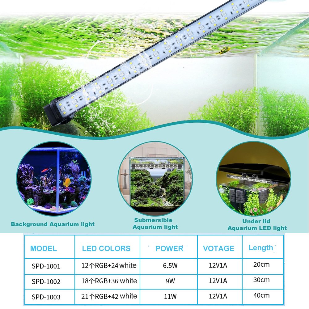 24/7 Cycle Fish Tank Light with Timer 7 Single Colors Auto On/Off Adjustable Brightness Submersible Aquarium Light for Fish Tank