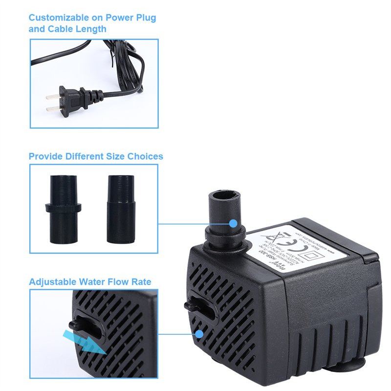Electrical Mini Water Pump with LED Light Small Submersible Aquarium Water Pump 220L/h 2.5W Quiet Fountain Pump with Led
