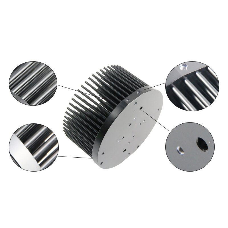 Factory Custom 200w Stage Lighting Heatsink Downlight Heat Sink Cold Forging Radiator Aluminum Alloy Black Round IP65 10 Mm 0.9