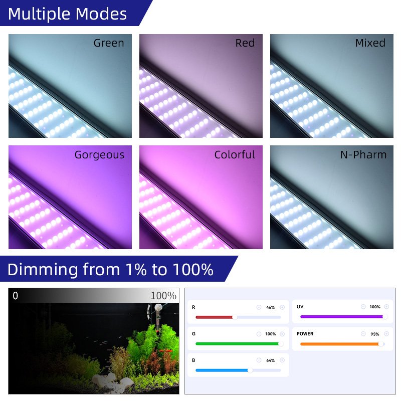 APP Control Aqtuarium LED Light RGB UV Full Specturn Plant Aquarium Lighting Fish Tanks Accessories