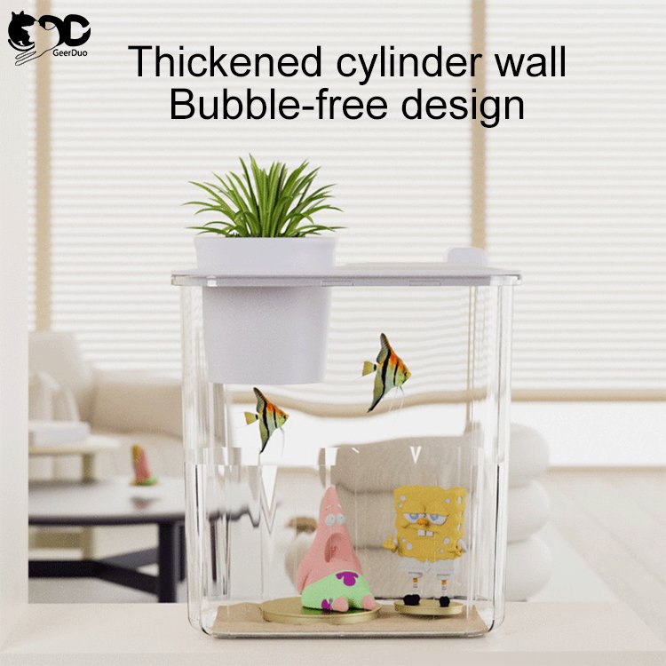 Geerduo Self Cleaning LED Light Small Mini Fish Tank Aquarium Starter Kit with Super-Quiet Water Pump
