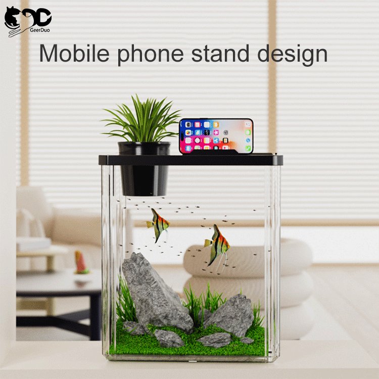 Geerduo Self Cleaning LED Light Small Mini Fish Tank Aquarium Starter Kit with Super-Quiet Water Pump