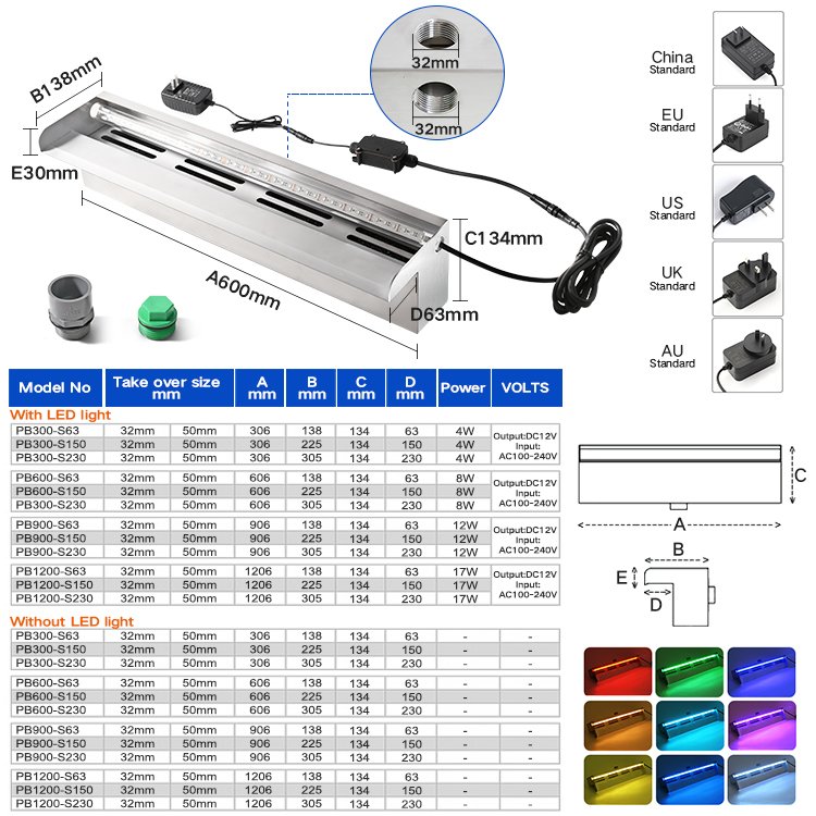 Factory Direct Supply Cheap Price Aquarium Rgb Light Stainless Steel Swimming Portable Pool Waterfall Fountain