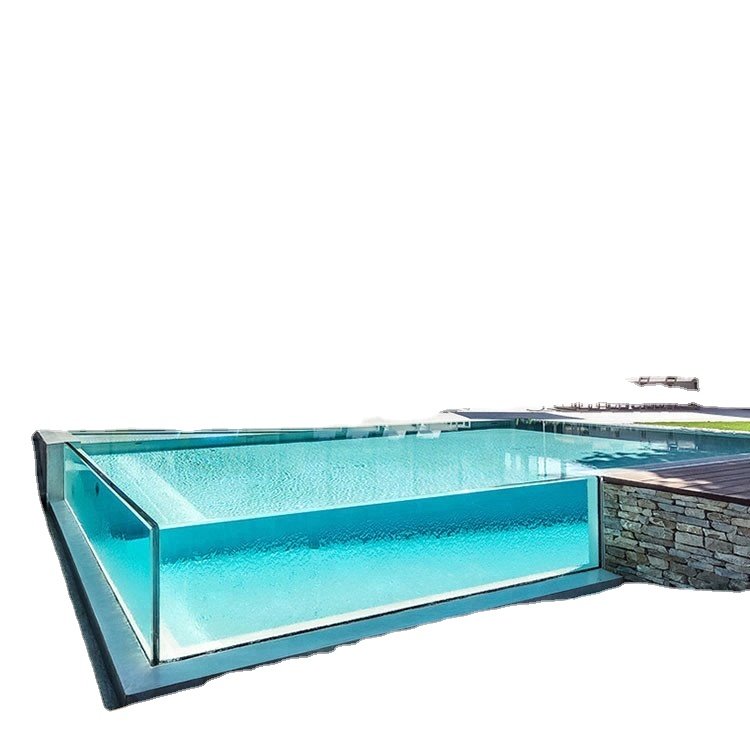 Transparent large acrylic sheets above ground adult and kids swimming pool wall