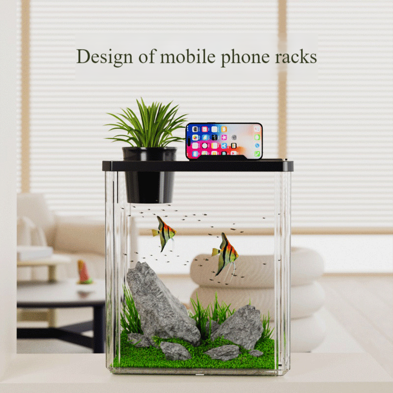 Geerduo Self Cleaning LED Light Small Mini Fish Tank Aquarium Starter Kit with Super-Quiet Water Pump