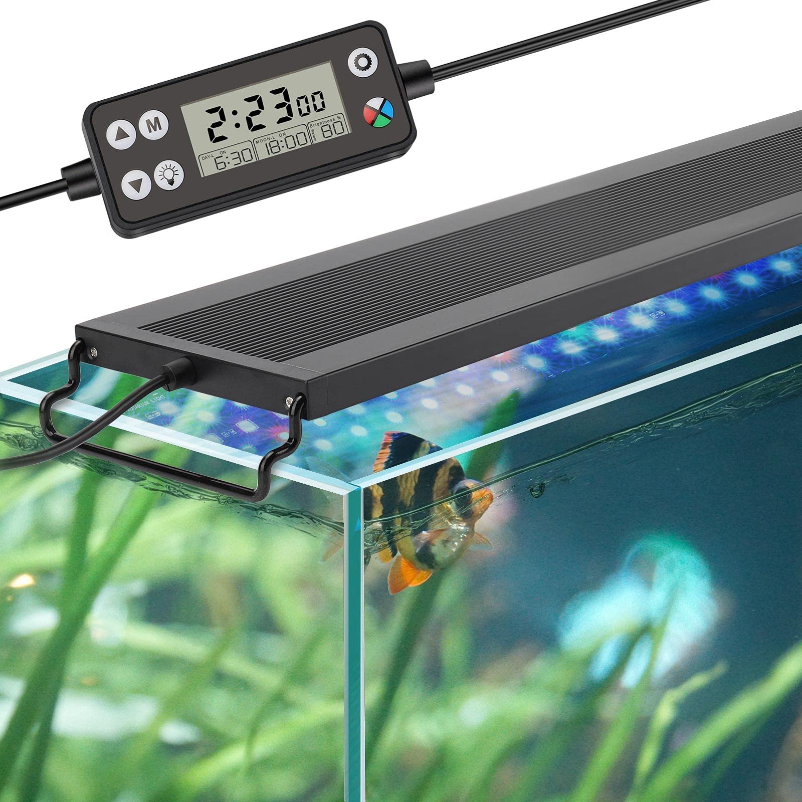 Aquarium LED Light Daylight/Moonlight Mode and DIY Mode Fish Tank Light with Extendable Bracket 7 Colors for Planted Tank