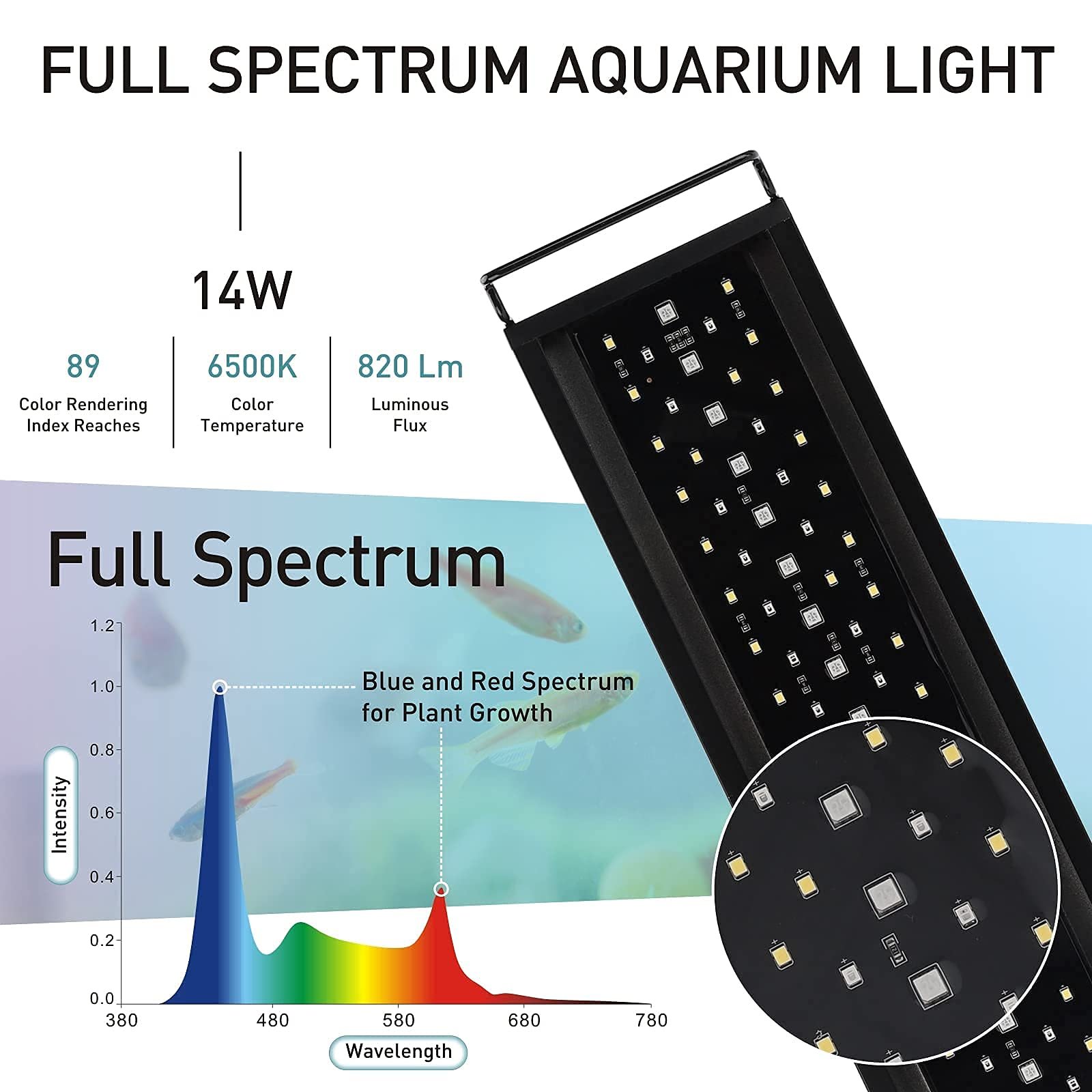 Aquarium LED Light Daylight/Moonlight Mode and DIY Mode Fish Tank Light with Extendable Bracket 7 Colors for Planted Tank