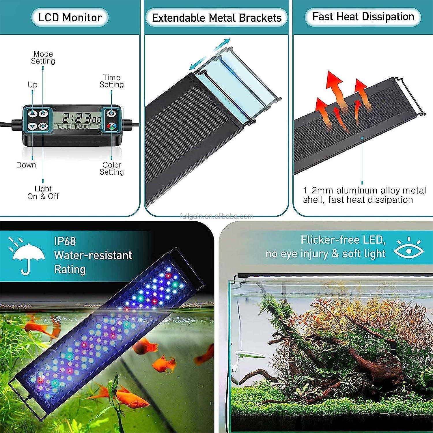 Small Waterproof Dimmable Fish Tank Led Lights Aquarium Bracket Lamp 36 Inch Led Aquarium Light Fullgain 12-54 Inch 30 Gallon 89