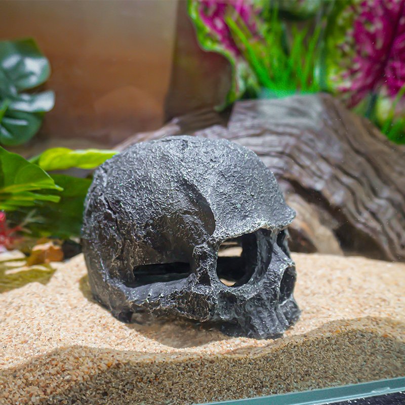 Customizable simulation Black skull Reptile Landscaping Decor Aquarium Escape House Hollow Fish Tank Decoration