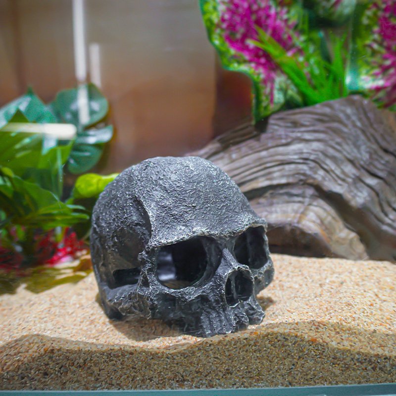 Customizable simulation Black skull Reptile Landscaping Decor Aquarium Escape House Hollow Fish Tank Decoration
