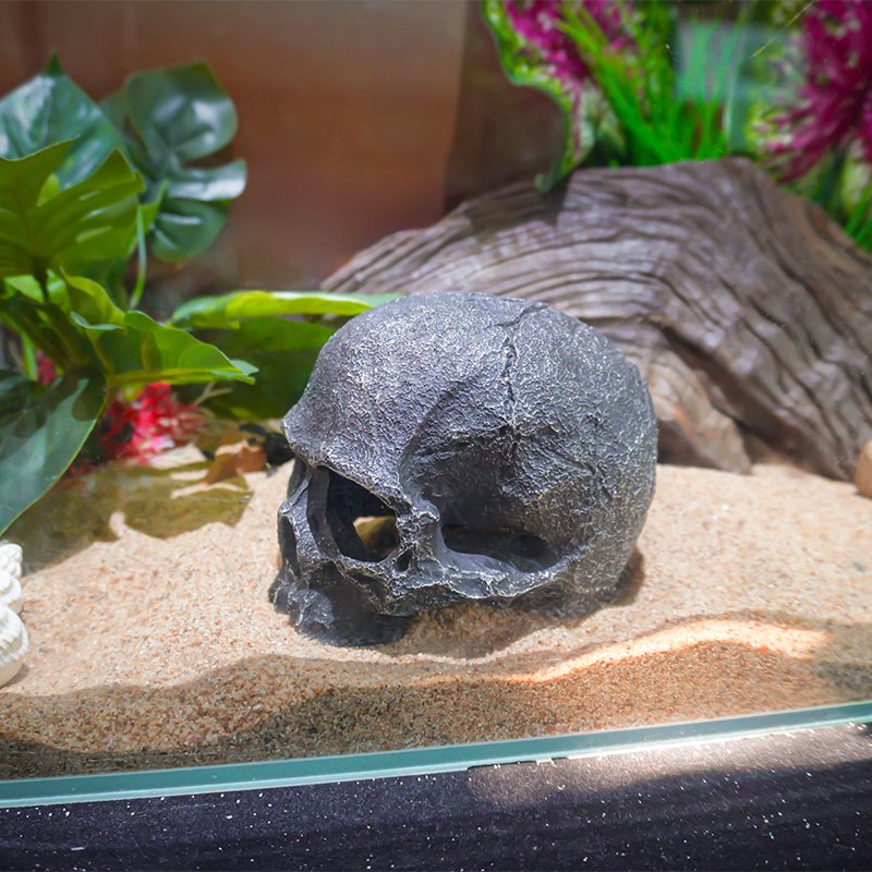 Customizable simulation Black skull Reptile Landscaping Decor Aquarium Escape House Hollow Fish Tank Decoration