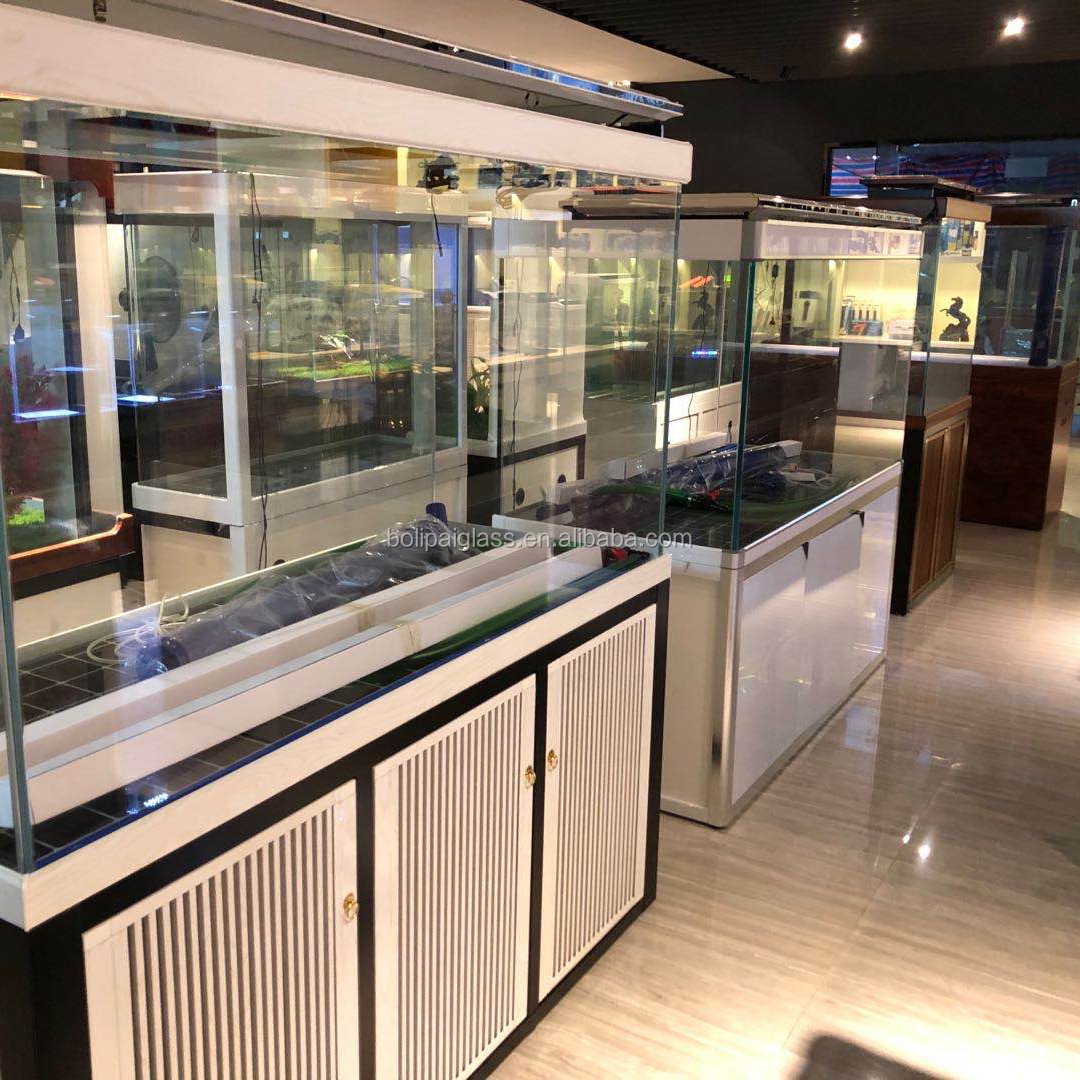 Custom 19mm six doors aluminum frame white Ultra clear large glass aquarium tank with bottom filtration