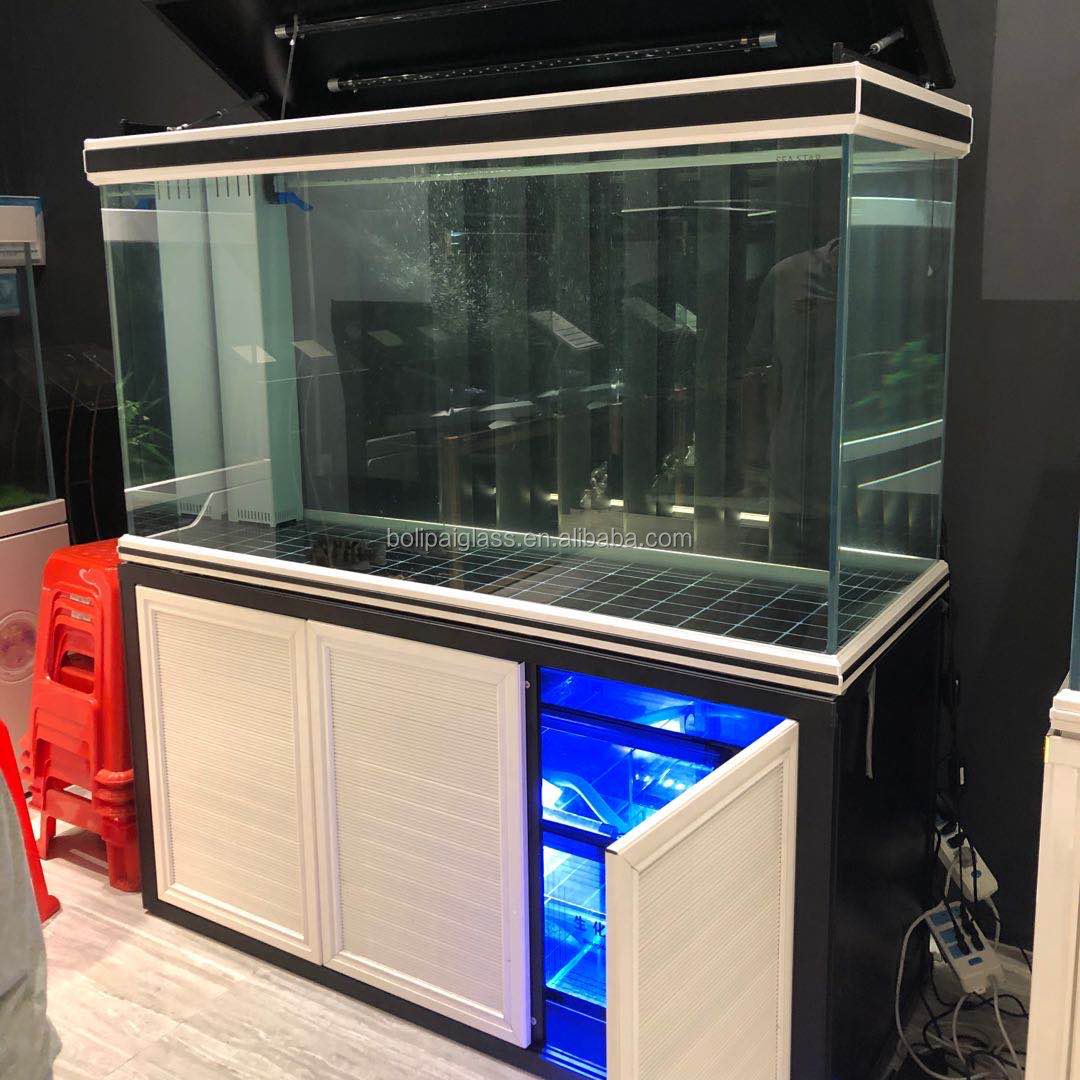 Custom 19mm six doors aluminum frame white Ultra clear large glass aquarium tank with bottom filtration