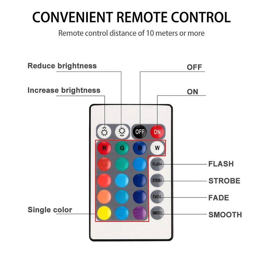 10 Leds Multicolor Remote Control Vase Base 2.8 Inch Waterproof Submersible Aquarium Light