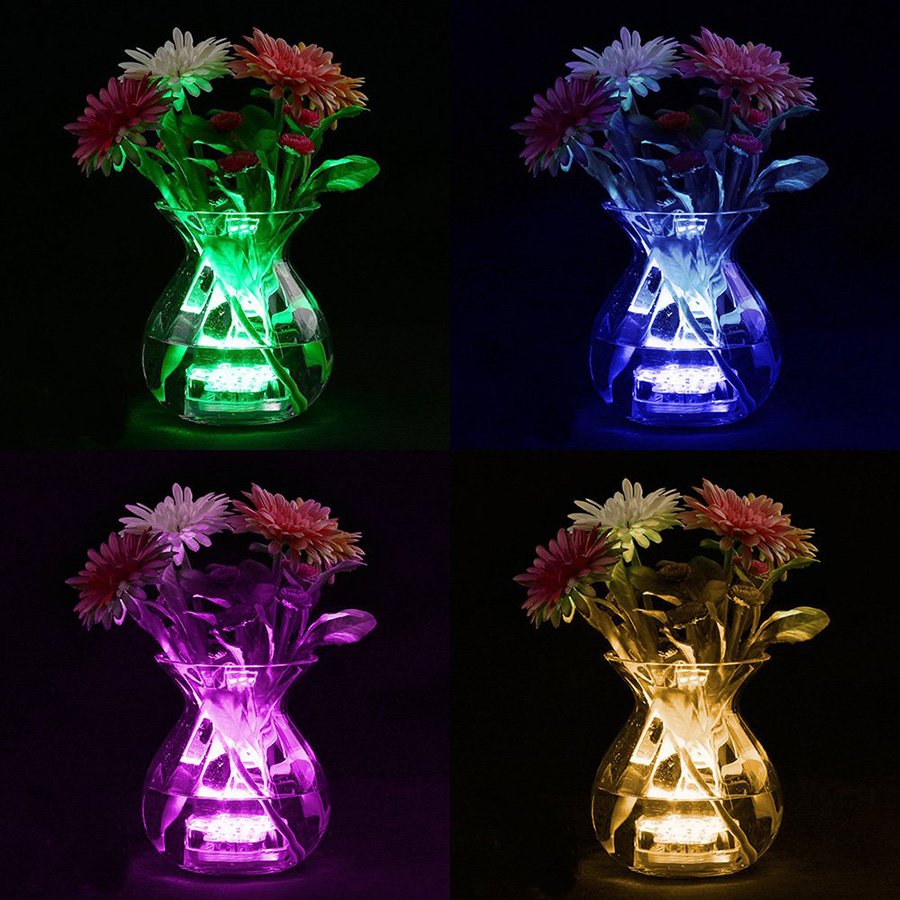 10 Leds Multicolor Remote Control Vase Base 2.8 Inch Waterproof Submersible Aquarium Light