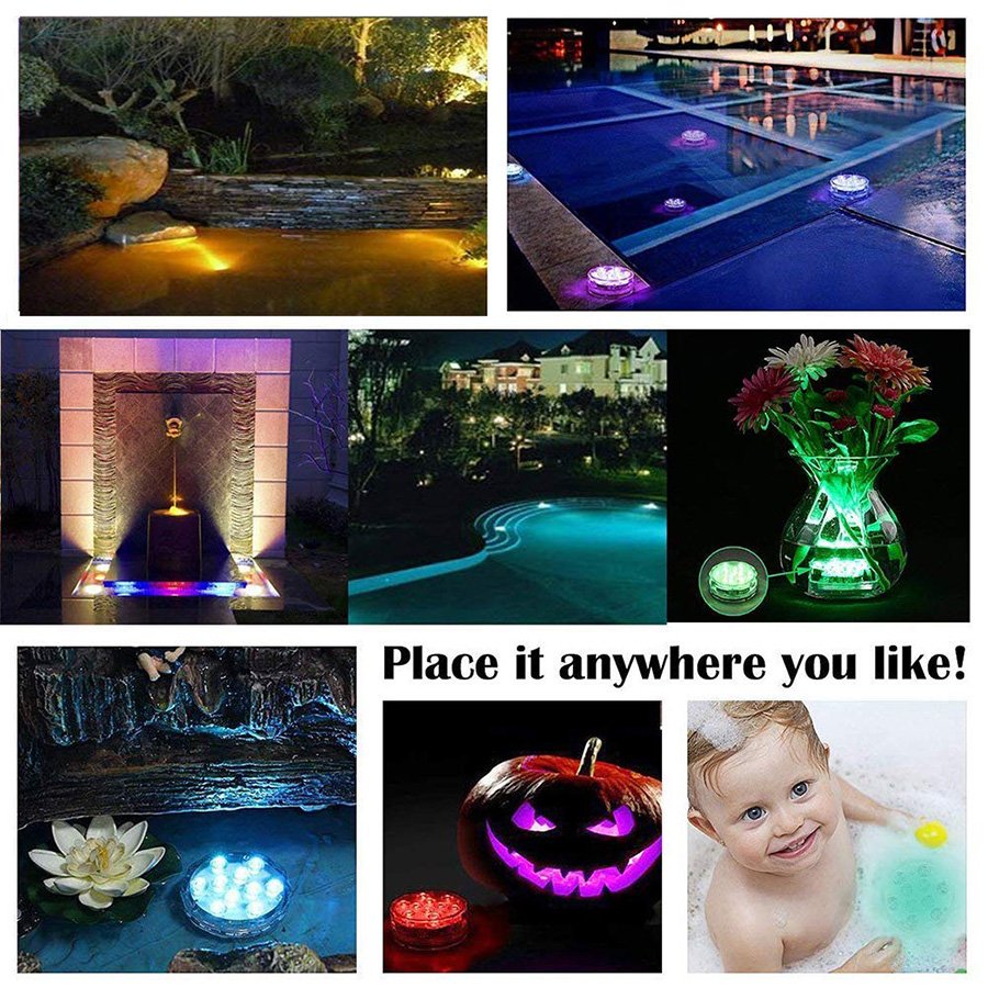10 Leds Multicolor Remote Control Vase Base 2.8 Inch Waterproof Submersible Aquarium Light