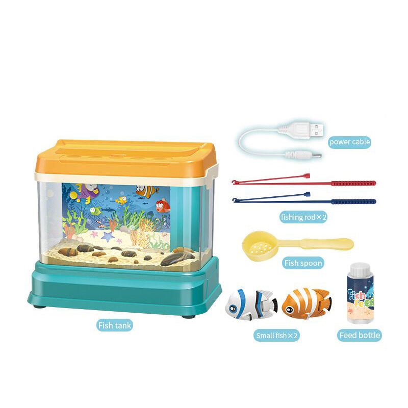 Electric Fishing Toy Multi-function Fishing Interactive Game Simulated Plastic Night Light Fish Tank Aquarium with Music for Kid