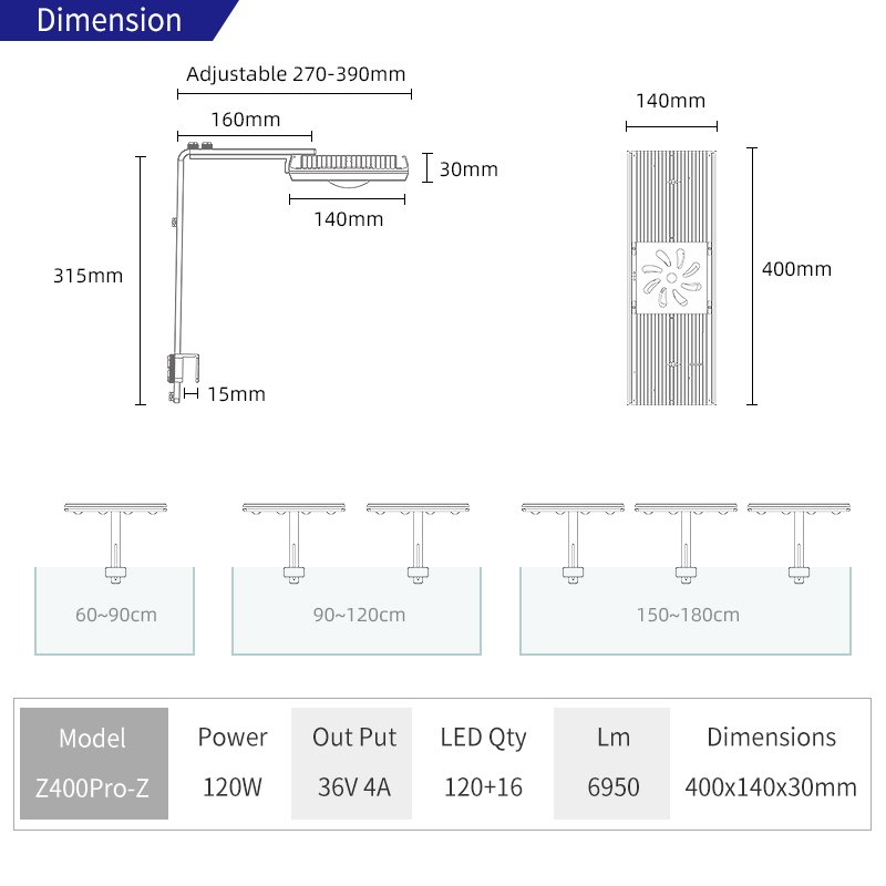 WEEK AQUA Upgrades Z Series Z400Pro-Z Full spectrum LED aquarium light With Lamp bracket RGB+UV Ornamental fish tank lighting