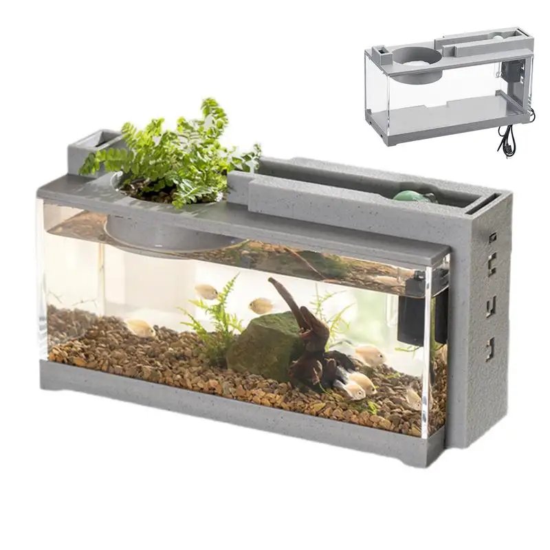 Mini Aquarium Fish Aquarium Retro Decorative Quiet Desk Aquarium With Water Pump For Betta Fish Shrimp Turtle Reptile Shrimp