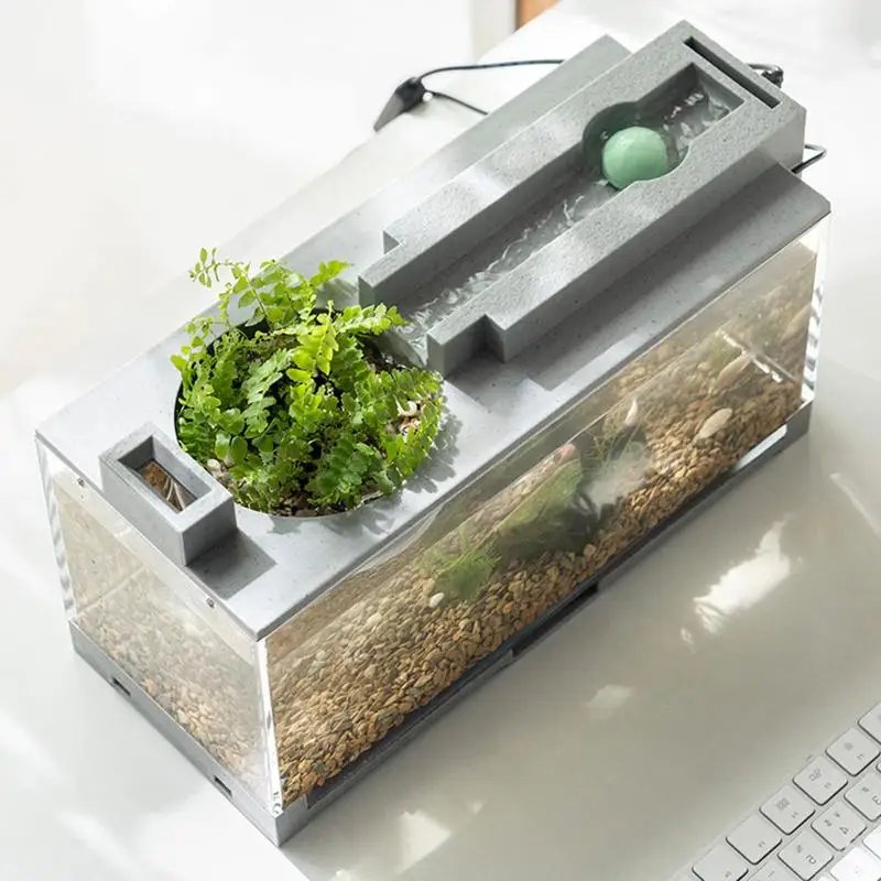 Mini Aquarium Fish Aquarium Retro Decorative Quiet Desk Aquarium With Water Pump For Betta Fish Shrimp Turtle Reptile Shrimp