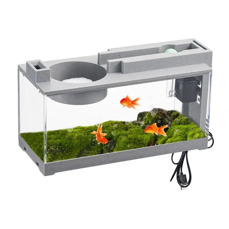 Mini Aquarium Fish Aquarium Retro Decorative Quiet Desk Aquarium With Water Pump For Betta Fish Shrimp Turtle Reptile Shrimp