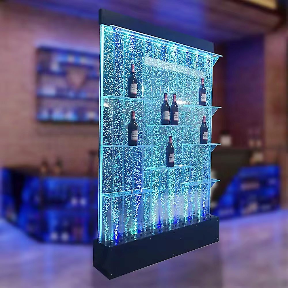 Custom Made Acrylic Large Aquarium Bubble Wall with LED Light Movable Water Bubble Panel Partition Wine Rack For Room Dividers