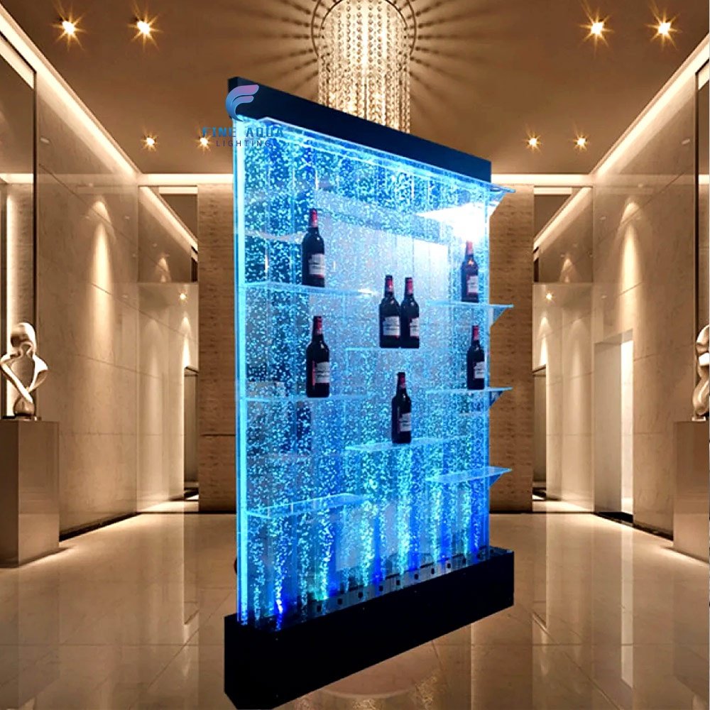 Custom Made Acrylic Large Aquarium Bubble Wall with LED Light Movable Water Bubble Panel Partition Wine Rack For Room Dividers