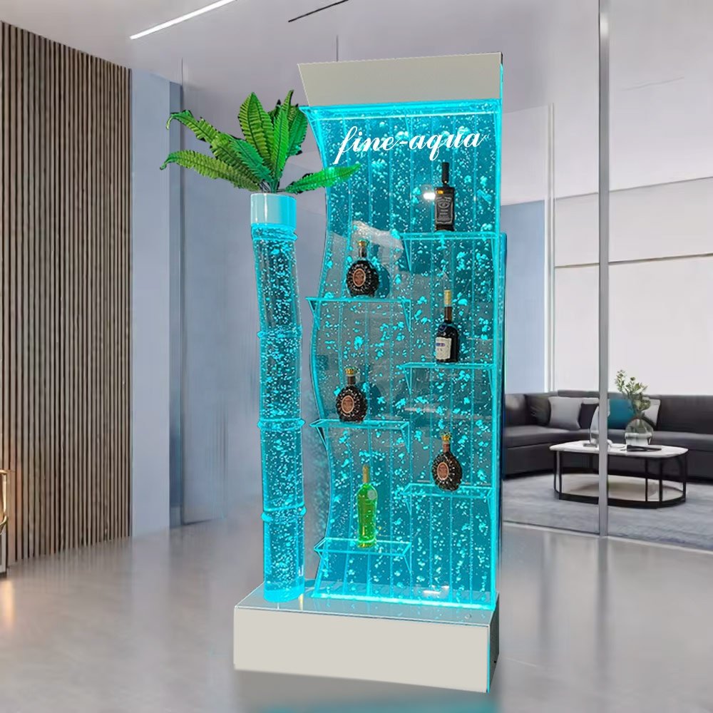 Custom Made Acrylic Large Aquarium Bubble Wall with LED Light Movable Water Bubble Panel Partition Wine Rack For Room Dividers