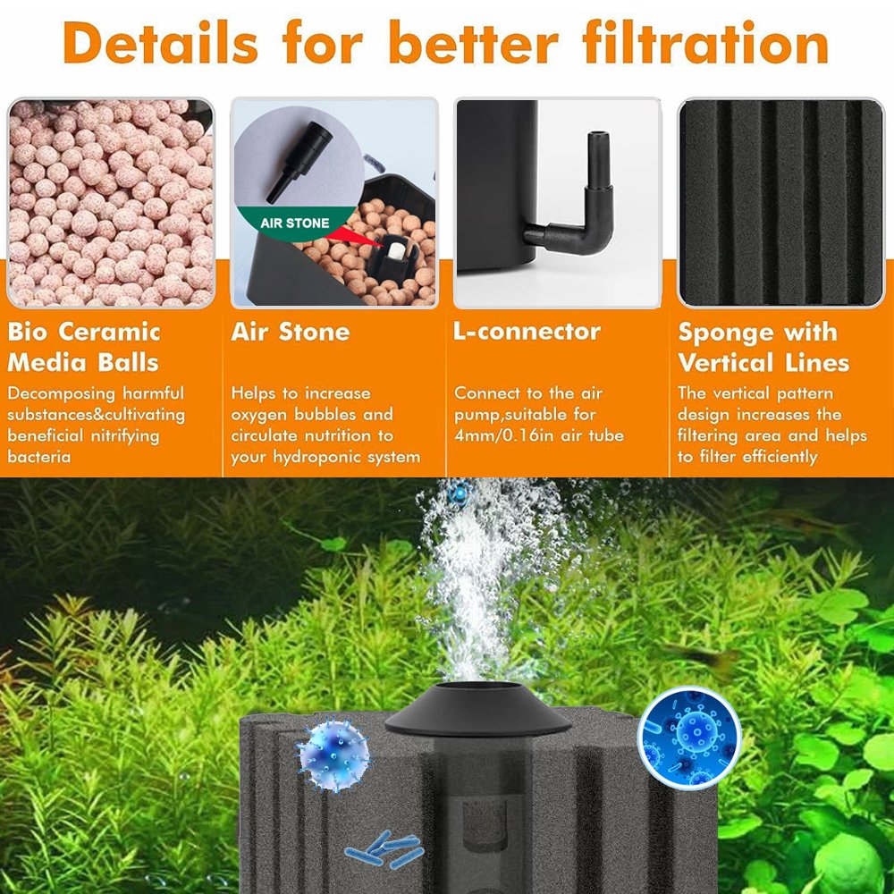 Aquarium Biochemical Sponge Filter, Ultra Quite Aquarium Air Pump Bio Sponge Fish Tank Foam Filter Sponge filter for aquarium