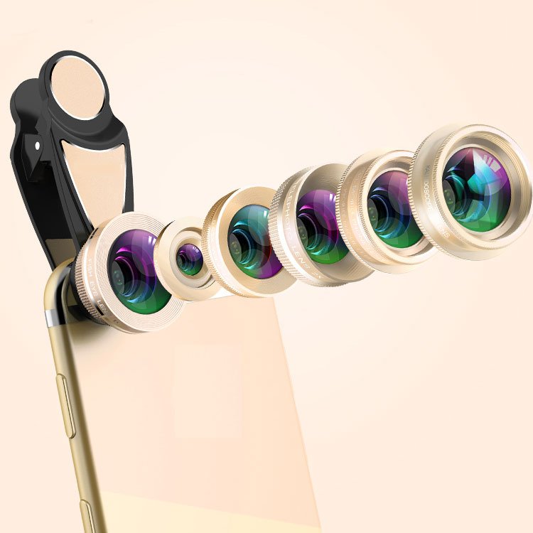 6 in 1 Universal Clip On 0.63 Wide Angle+ 15X Macro+ 198 Fisheye+2X Telephoto+ Kaleidoscope+ CPL Camera Lens Smart Phone Lens