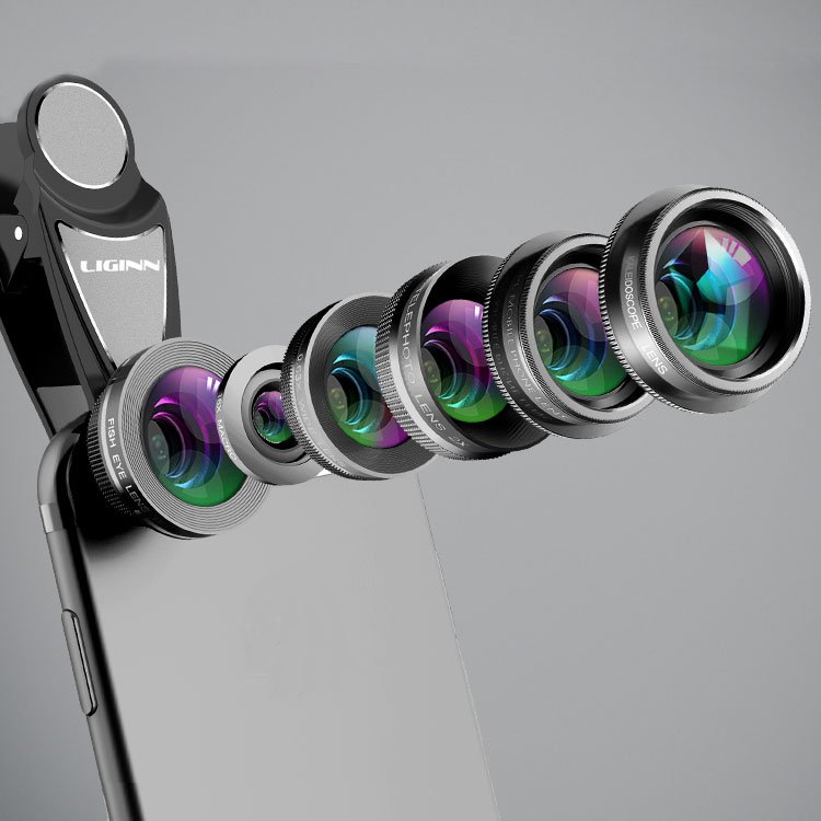 6 in 1 Universal Clip On 0.63 Wide Angle+ 15X Macro+ 198 Fisheye+2X Telephoto+ Kaleidoscope+ CPL Camera Lens Smart Phone Lens