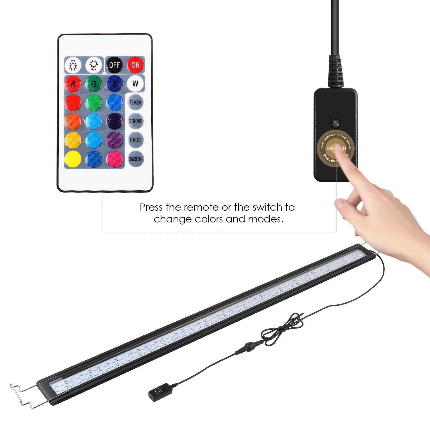 Aquarium Light RGB Multi-color Led Lights for 28.3-34 inch Fish Tank Extendable Light 72LED 12W + IR Remote Controller
