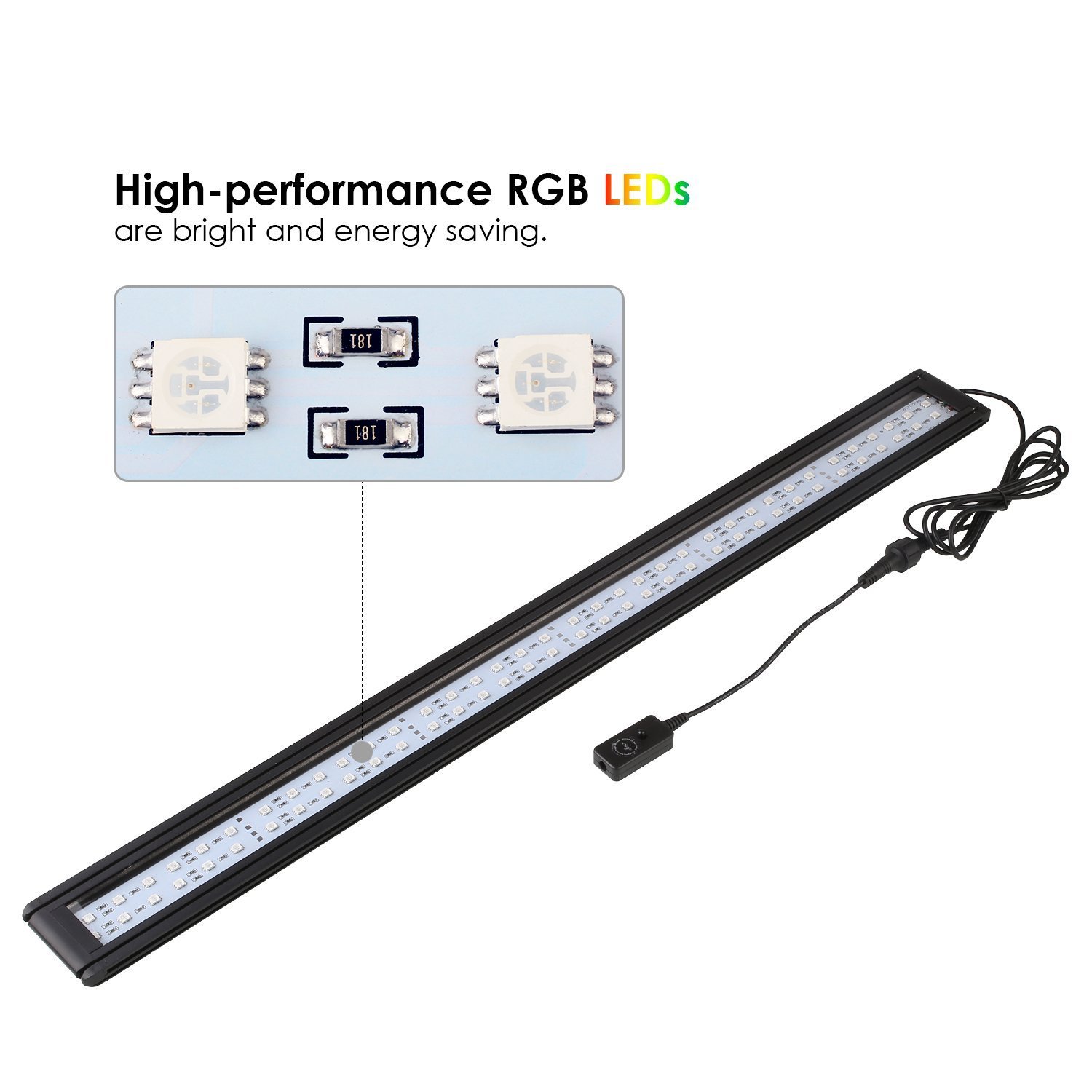Aquarium Light RGB Multi-color Led Lights for 28.3-34 inch Fish Tank Extendable Light 72LED 12W + IR Remote Controller