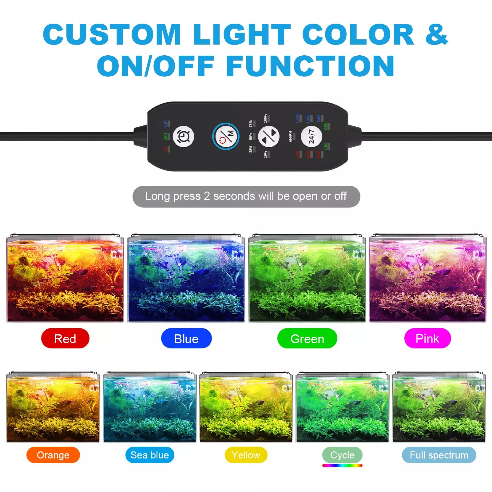 Fullgain FG169 LED Aquarium Light Ultra-Thin Full Spectrum Fish Tank Light Aquariums Plant light with Dimmable Adjustable Timer