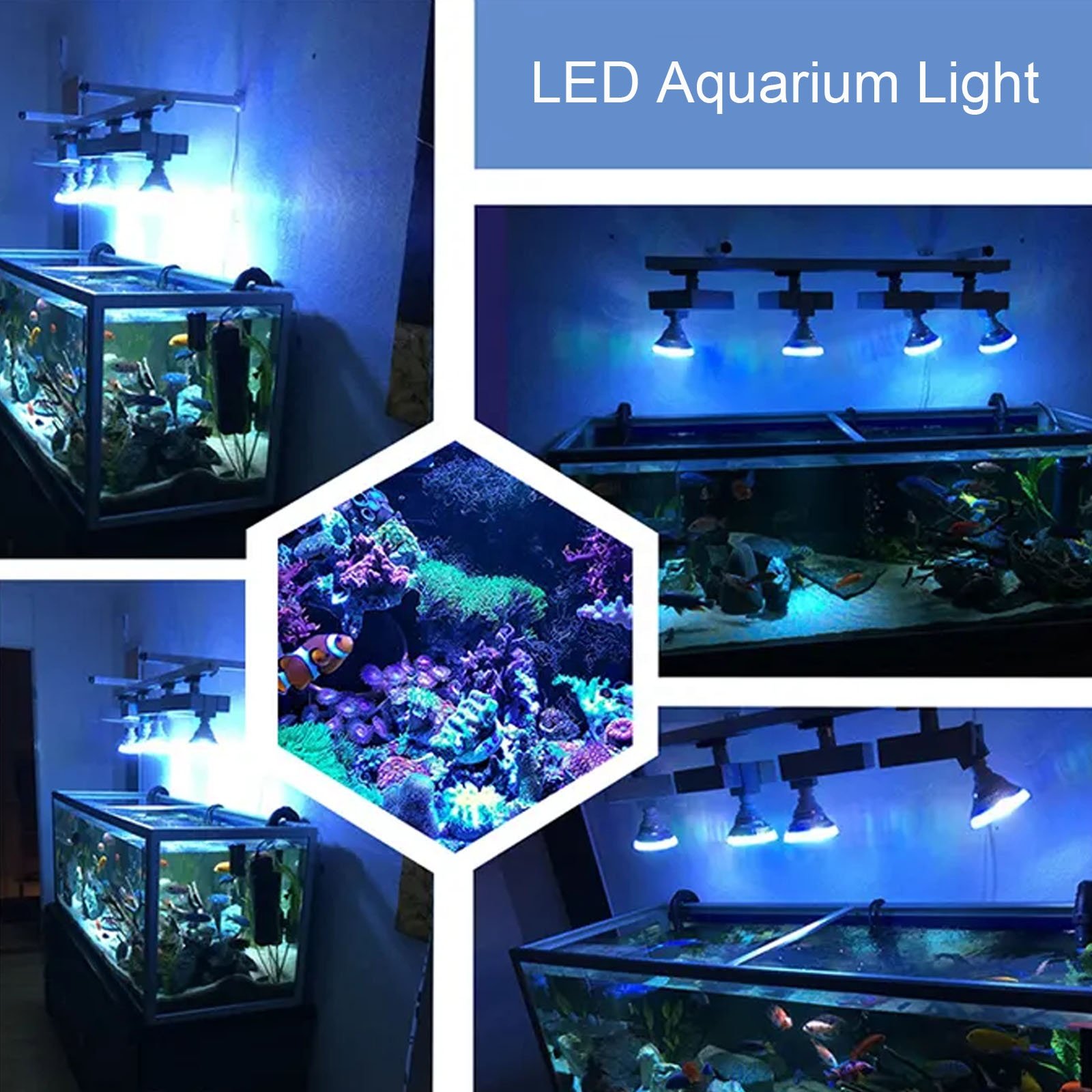 Liweida 54w aquarium light saltwater tank bulb e26 e27 red blue white green uv full spectrum for fish coral reef aquatic plants