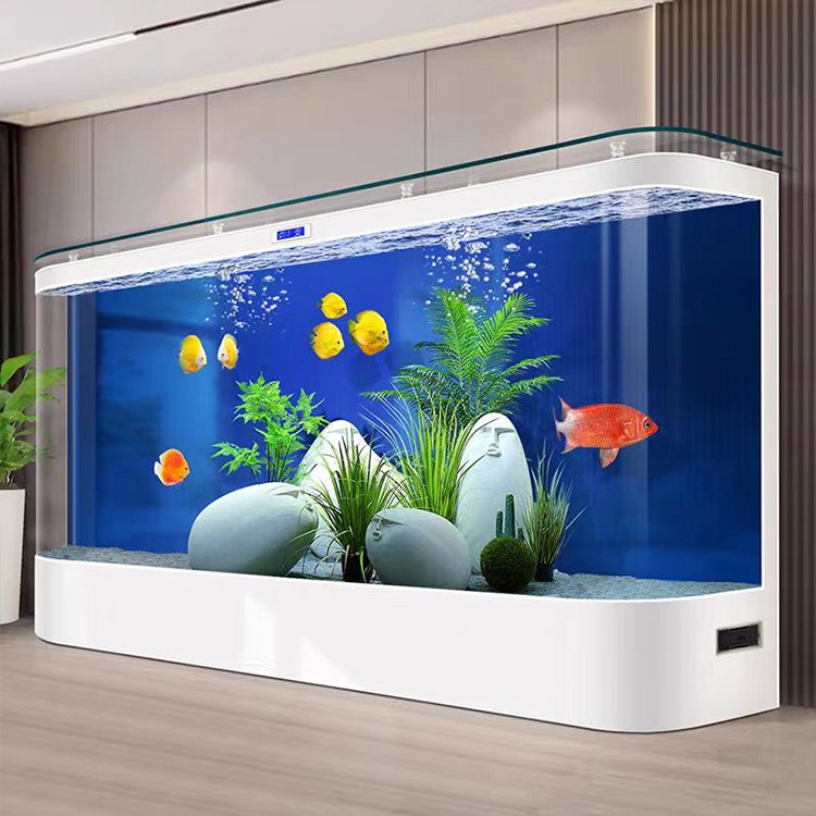 Customized large transparent cube with led lighting stand table display fish tank aquarium