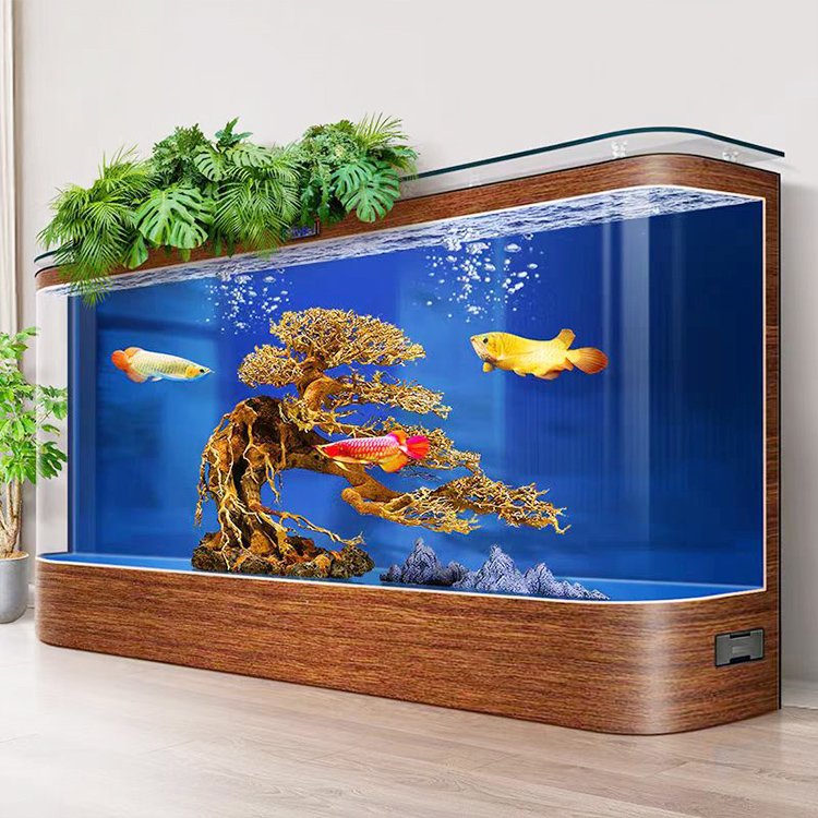 Customized large transparent cube with led lighting stand table display fish tank aquarium