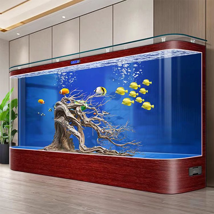 Customized large transparent cube with led lighting stand table display fish tank aquarium
