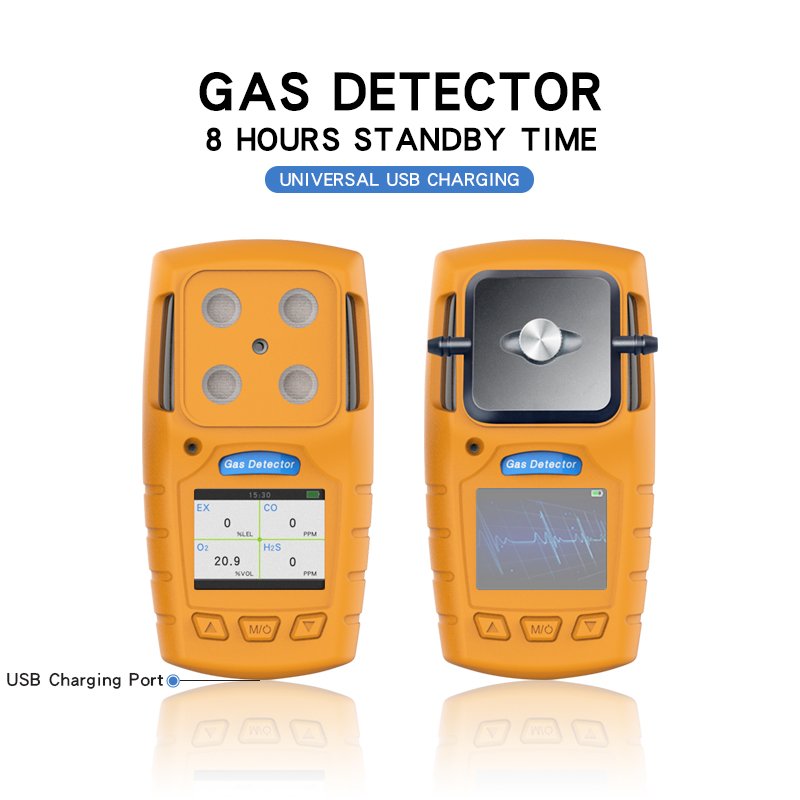 LED Digital Display Rechargeable Multi Gas Detector Yellow Oem and Odm Co2 Detector Portable Multi 4 in 1 1 Years Exib IIB Gb